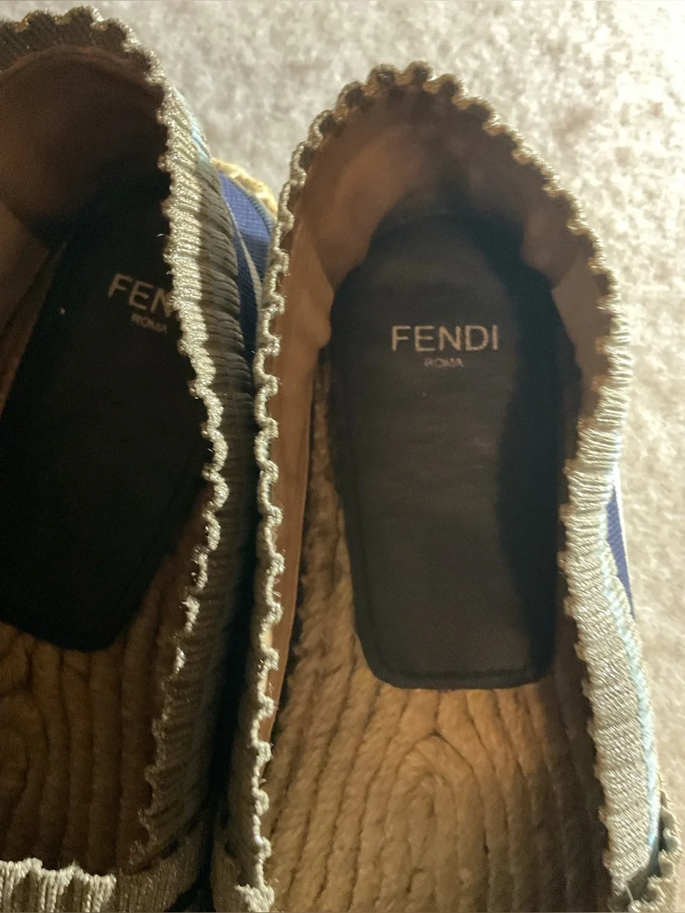 Fendi Rockoko Stretch Knit Sock Espadrille Slip-On with Blue Insole size 37